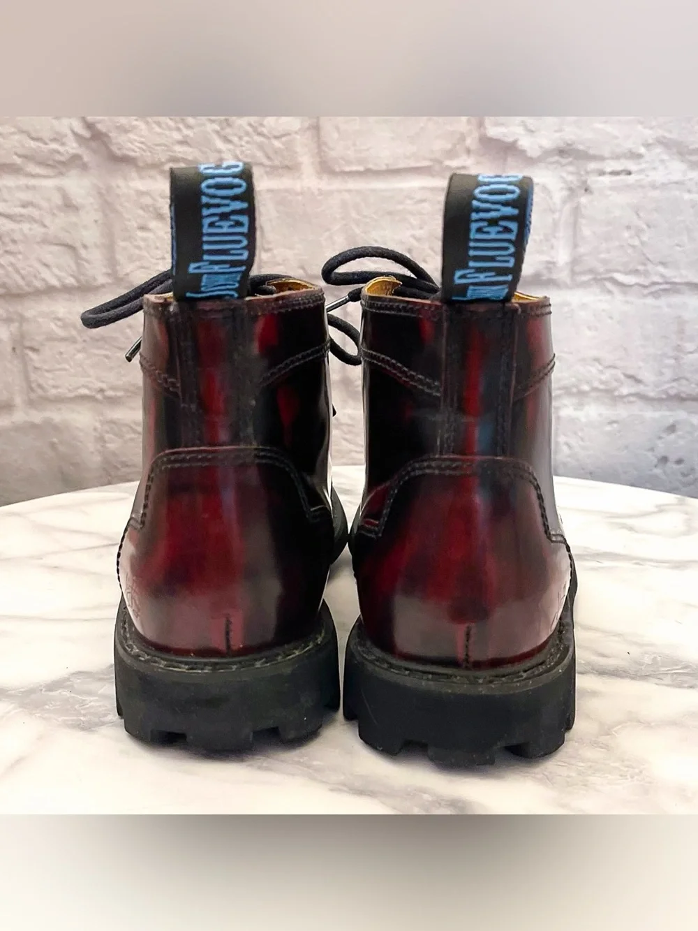 John Fluevog Derby Swirl 5-Eye Lace-Up Boots Burgundy 8.5 GUC